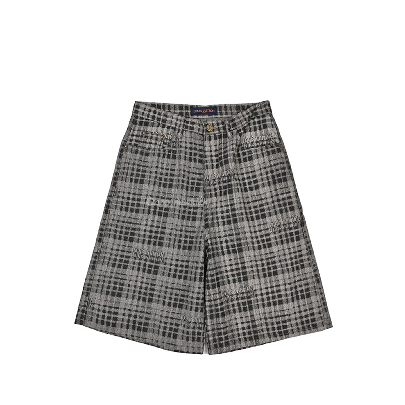 Louis Vuitton 1v 24ss Grey Checkerboard Printed Denim Shorts (1) - newkick.vip